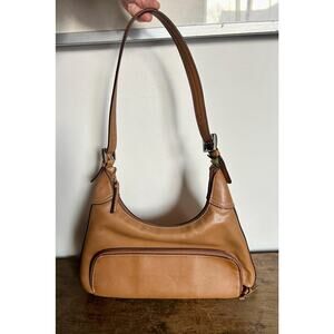Vintage 90s Tan Faux Leather Hobo Purse | Minimalist Vegan Leather Handbag